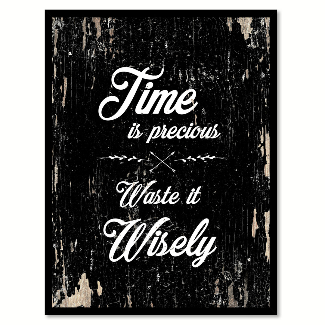 Time Is Precious Waste It Wisely Saying Canvas Print with Picture Frame  Wall Art Gifts Image 1