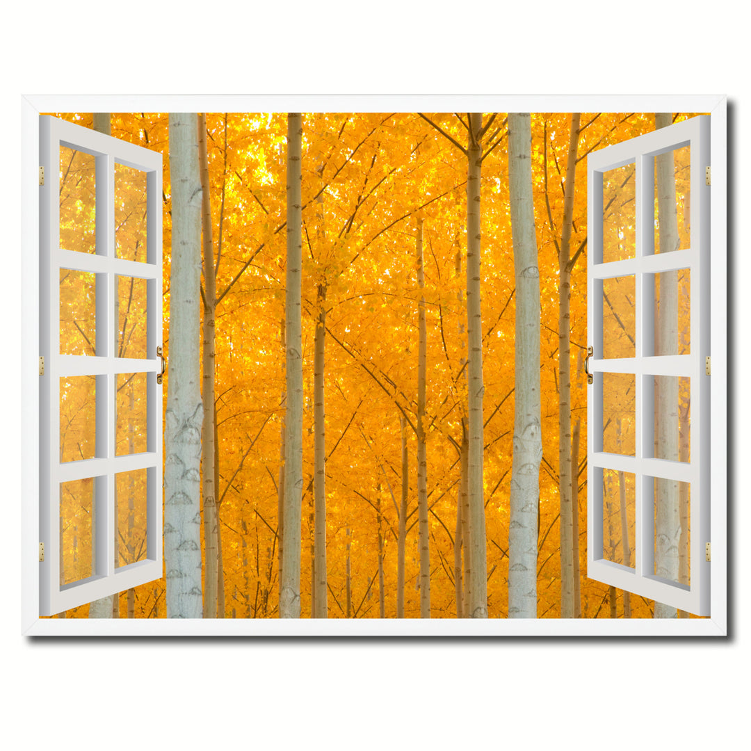 Trees Autumn Picture 3D French Window Canvas Print  Wall Frame Image 1