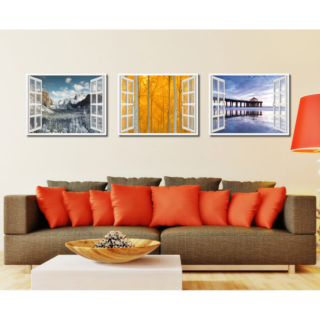 Trees Autumn Picture 3D French Window Canvas Print  Wall Frame Image 3