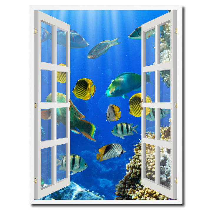 Tropical Fishes Picture 3D French Window Canvas Print Gifts  Wall Frame Image 1