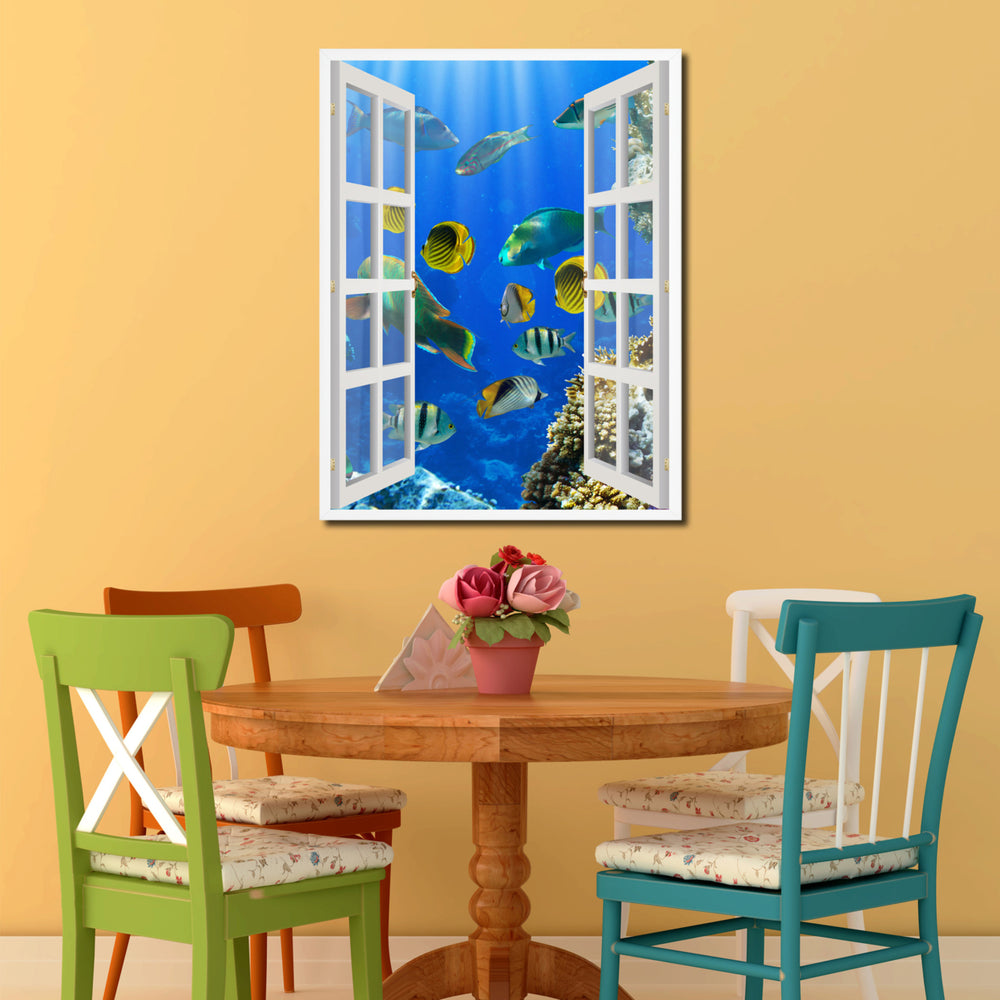 Tropical Fishes Picture 3D French Window Canvas Print Gifts  Wall Frame Image 2