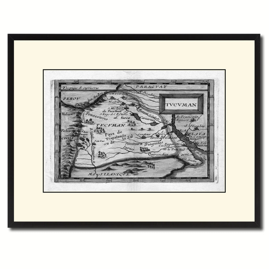 Tucuman Argentina Buenos Aires Vintage BandW Map Canvas Print with Picture Frame  Wall Art Gift Ideas Image 1