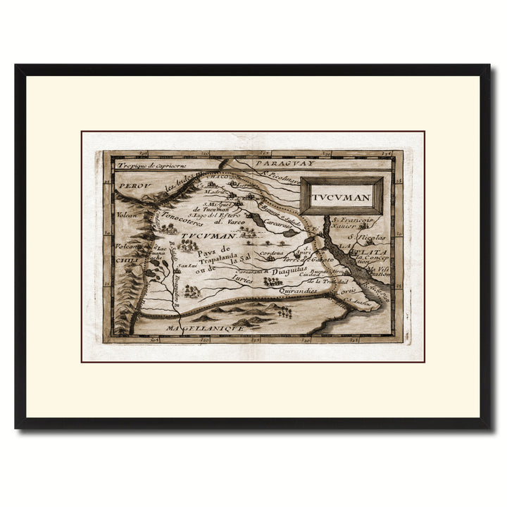 Tucuman Argentina Buenos Aires Vintage Sepia Map Canvas Print with Picture Frame Gifts  Wall Art Decoration Image 1