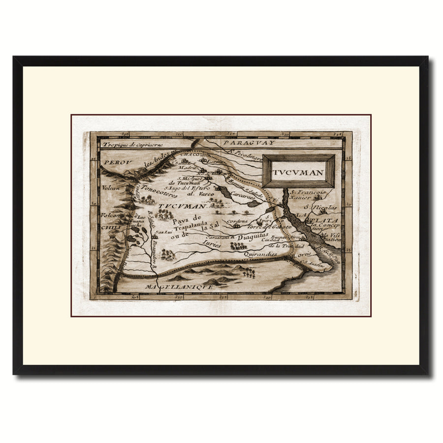 Tucuman Argentina Buenos Aires Vintage Sepia Map Canvas Print with Picture Frame Gifts  Wall Art Decoration Image 1
