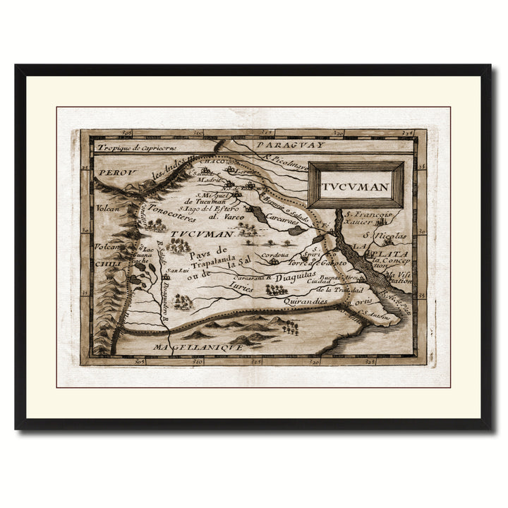 Tucuman Argentina Buenos Aires Vintage Sepia Map Canvas Print with Picture Frame Gifts  Wall Art Decoration Image 3