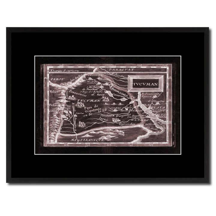 Tucuman Argentina Buenos Aires Vintage Vivid Sepia Map Canvas Print with Picture Frame  Wall Art Decoration Gifts Image 1