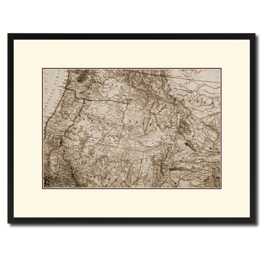 US Pacific Northwest Vintage Sepia Map Canvas Print with Picture Frame Gifts  Wall Art Decoration Image 1