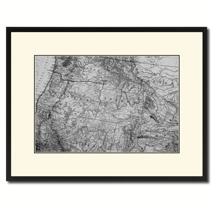 Us Pacific Northwest Vintage BandW Map Canvas Print with Picture Frame  Wall Art Gift Ideas Image 1