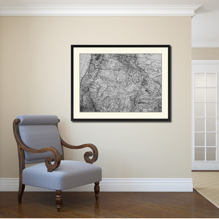 Us Pacific Northwest Vintage BandW Map Canvas Print with Picture Frame  Wall Art Gift Ideas Image 2