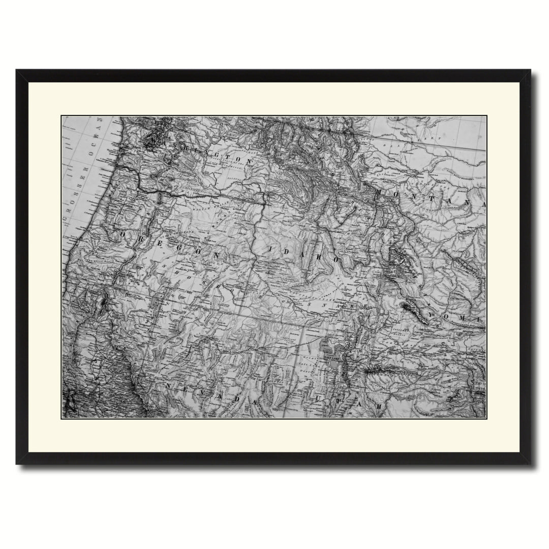Us Pacific Northwest Vintage BandW Map Canvas Print with Picture Frame  Wall Art Gift Ideas Image 3