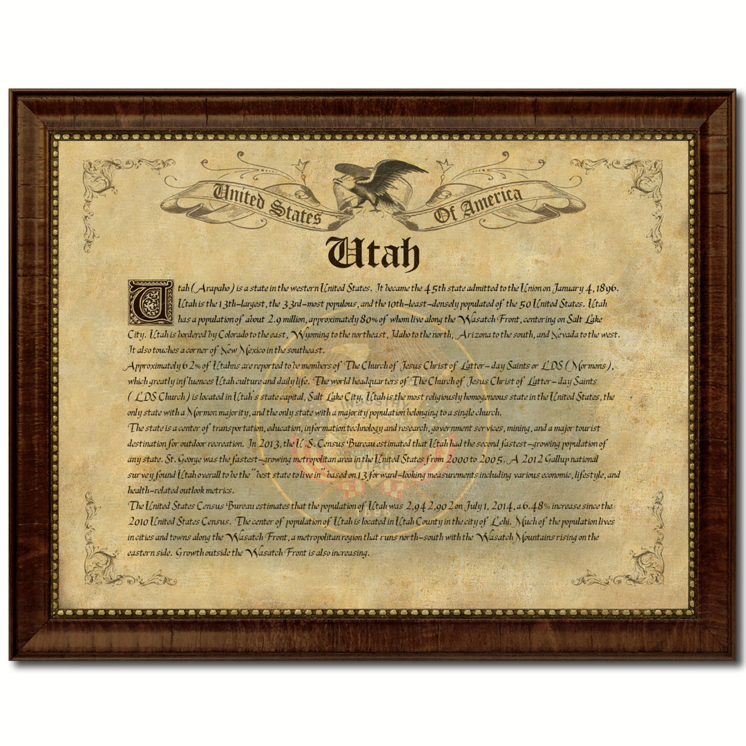 Utah State Vintage History Flag Canvas Print with Picture Frame  Wall Art Decoration Gift Ideas Image 1