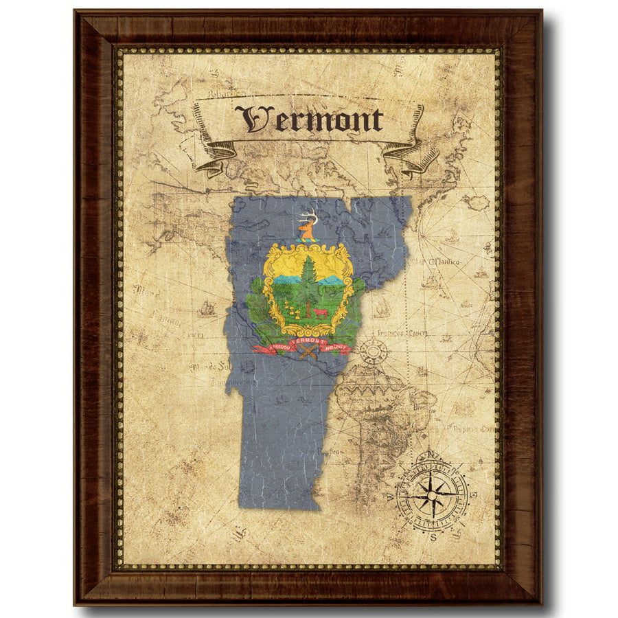 Virginia State Flag  Vintage Map Canvas Print with Picture Frame  Wall Art Decoration Gift Ideas Image 1