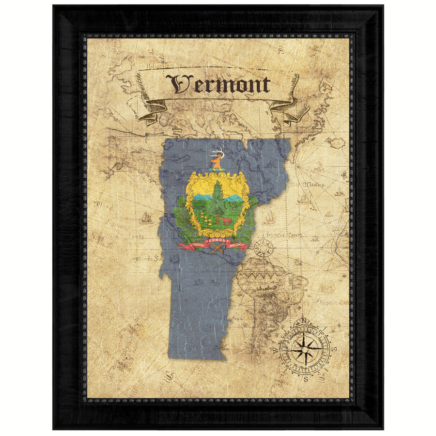 Virginia State Flag  Vintage Map Canvas Print with Picture Frame  Wall Art Decoration Gift Ideas Image 1
