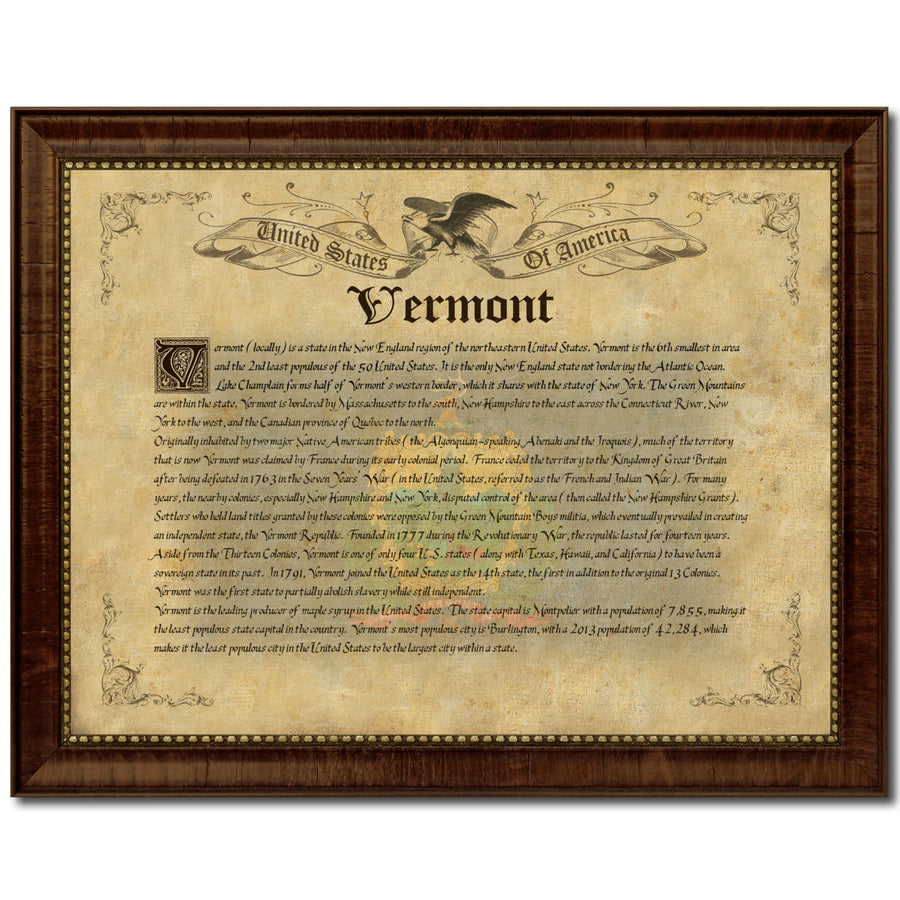 Vermont State Vintage History Flag Canvas Print with Picture Frame  Wall Art Decoration Gift Ideas Image 1