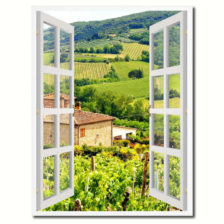 Vineyards Tuscany Picture 3D French Window Canvas Print Gifts  Wall Frame Image 1