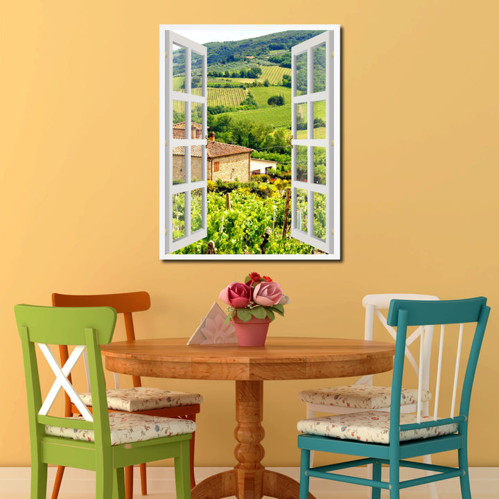 Vineyards Tuscany Picture 3D French Window Canvas Print Gifts  Wall Frame Image 2