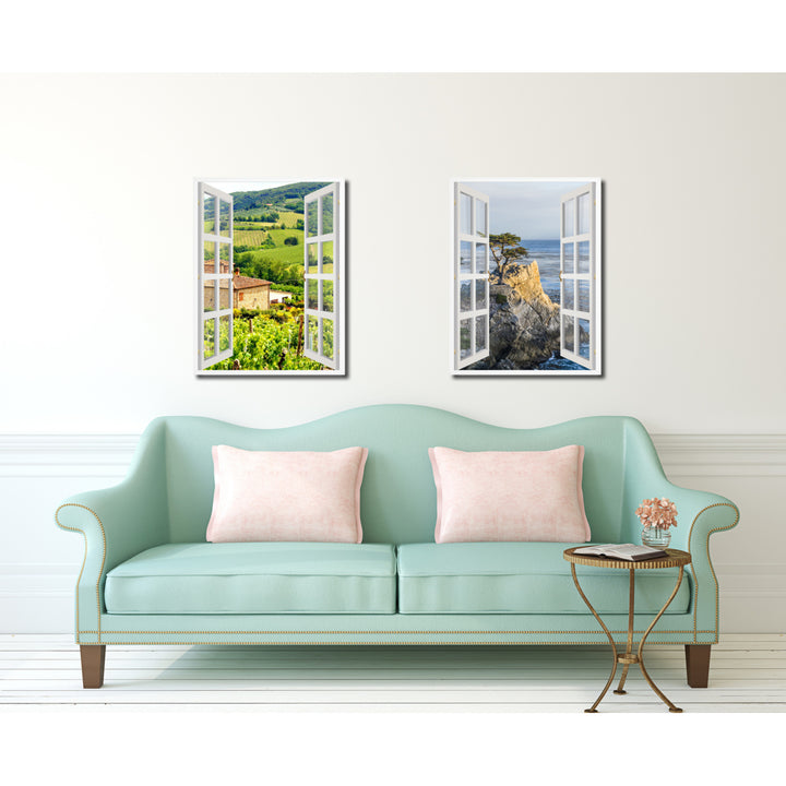 Vineyards Tuscany Picture 3D French Window Canvas Print Gifts  Wall Frame Image 3