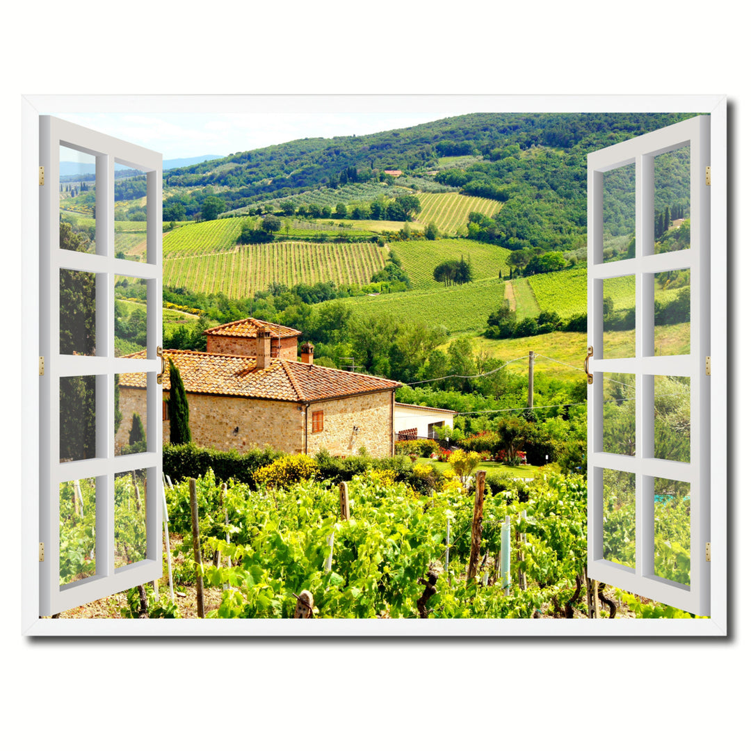 Vineyards Tuscany Picture 3D French Window Canvas Print  Wall Frame Image 1