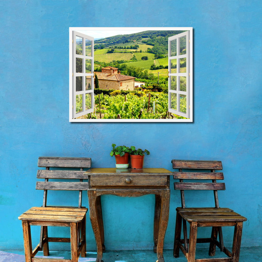 Vineyards Tuscany Picture 3D French Window Canvas Print  Wall Frame Image 2