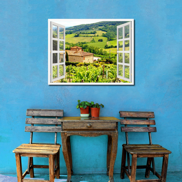 Vineyards Tuscany Picture 3D French Window Canvas Print  Wall Frame Image 2