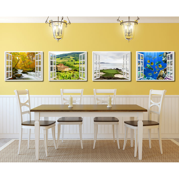 Vineyards Tuscany Picture 3D French Window Canvas Print  Wall Frame Image 4