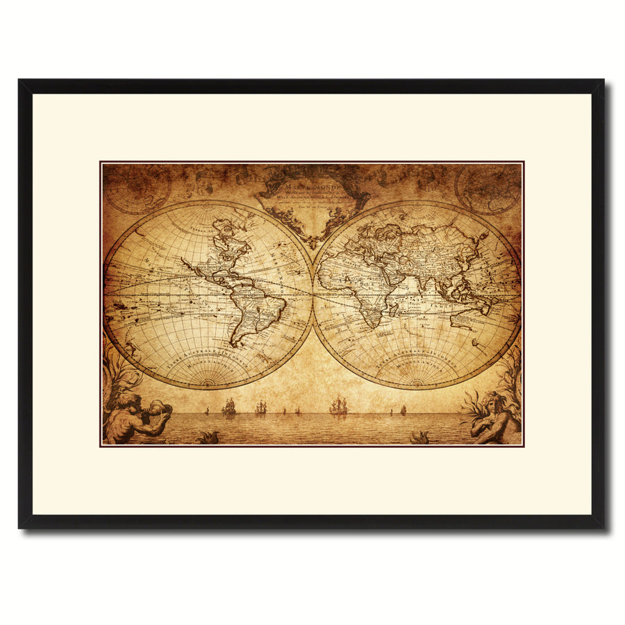 Vintage World  Old Antique Map Wall Art  Gift Ideas Canvas Print Custom Picture Frame Image 1