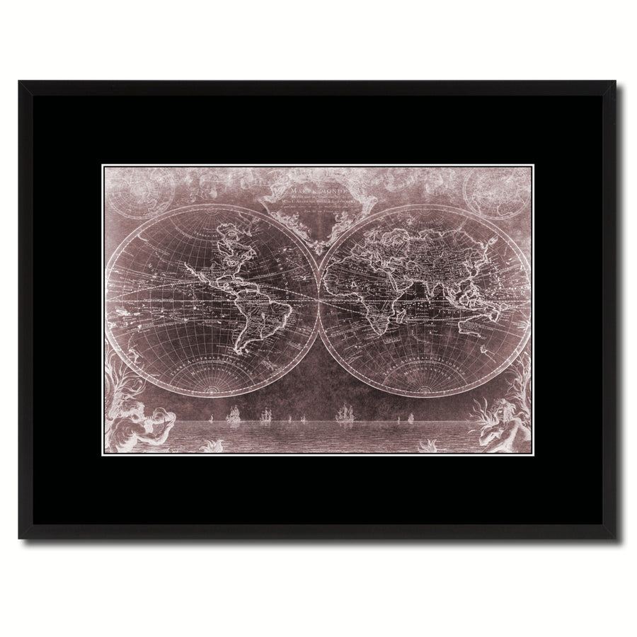 Vintage World Vintage Vivid Sepia Map Canvas Print with Picture Frame  Wall Art Decoration Gifts Image 1