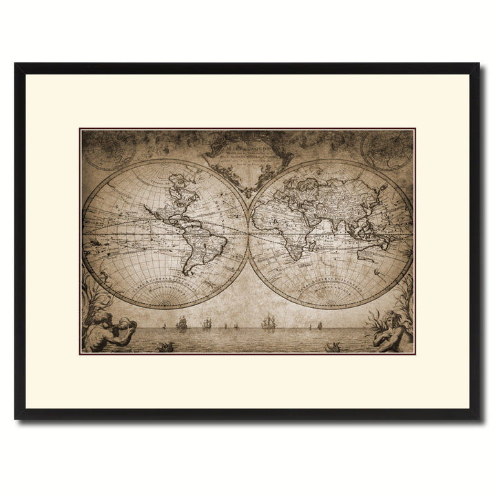 Vintage World Old  Sepia Map Canvas Print with Picture Frame Gifts  Wall Art Decoration Image 1