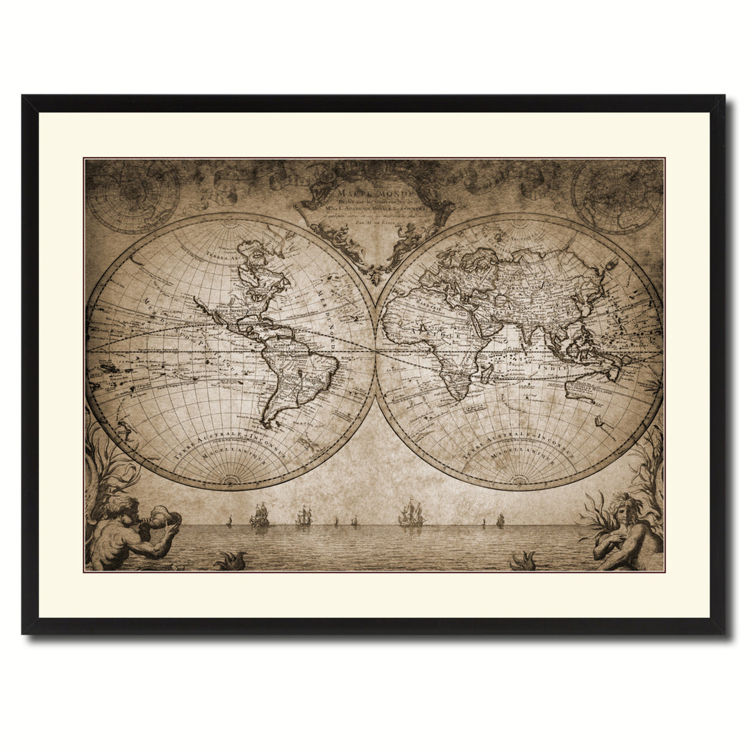 Vintage World Old  Sepia Map Canvas Print with Picture Frame Gifts  Wall Art Decoration Image 3