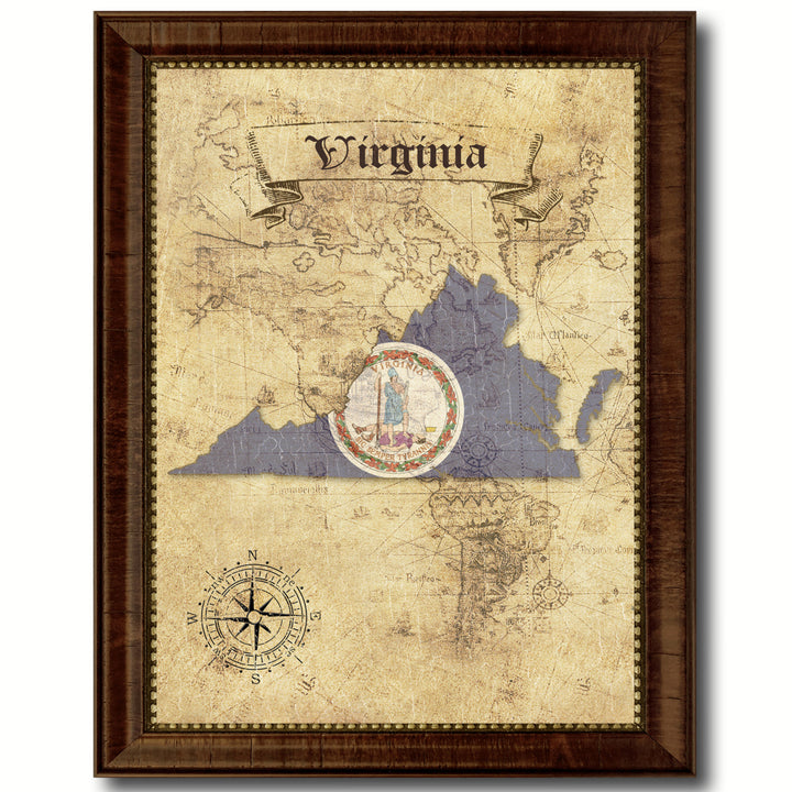 Virginia State Vintage Map Canvas Print with Picture Frame  Wall Art Office Decoration Display Gift Ideas Image 1