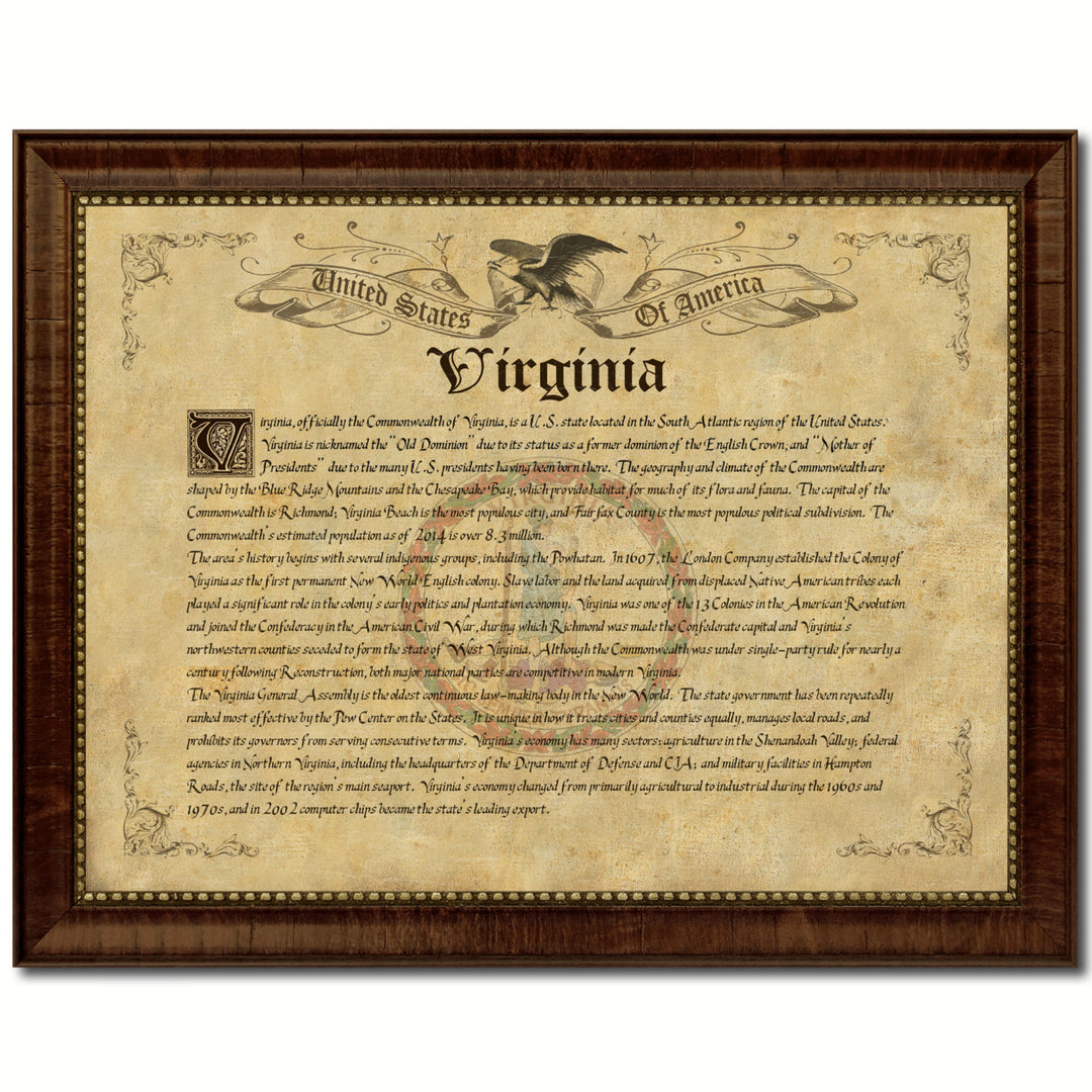 Virginia State Vintage History Flag Canvas Print with Picture Frame  Wall Art Decoration Gift Ideas Image 1