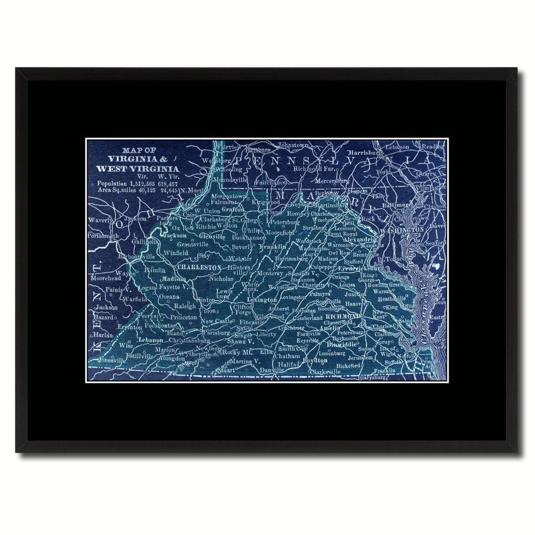 Virginia West Virginia Vintage Vivid Color Map Canvas Print with Picture Frame  Wall Art Office Decoration Gift Ideas Image 1