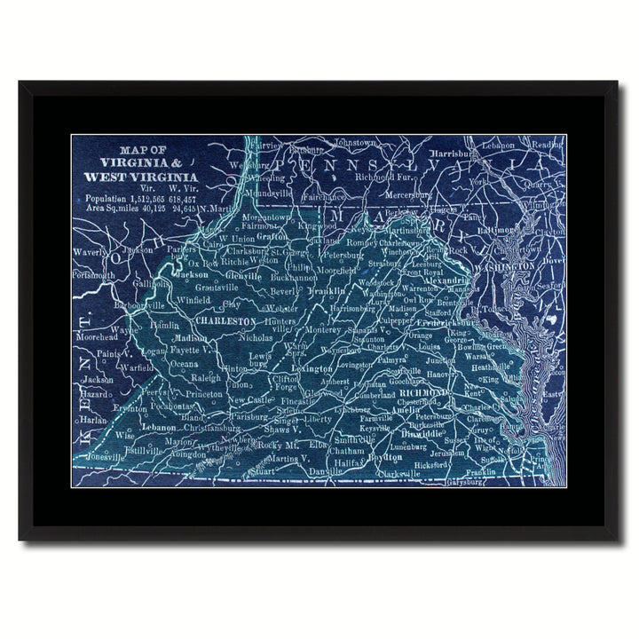Virginia West Virginia Vintage Vivid Color Map Canvas Print with Picture Frame  Wall Art Office Decoration Gift Ideas Image 3