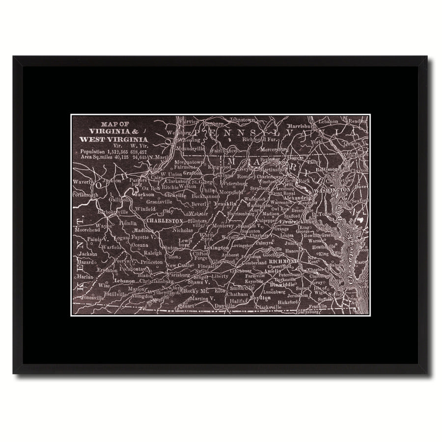 Virginia West Virginia Vintage Vivid Sepia Map Canvas Print with Picture Frame  Wall Art Decoration Gifts Image 1