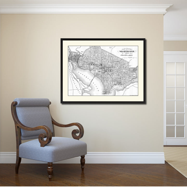 Washington DC Vintage BandW Map Canvas Print with Picture Frame  Wall Art Gift Ideas Image 2