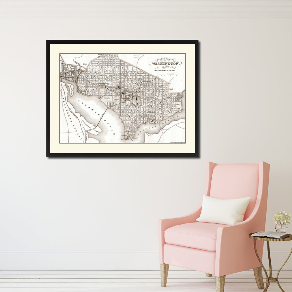 Washington DC Vintage Sepia Map Canvas Print with Picture Frame Gifts  Wall Art Decoration Image 2