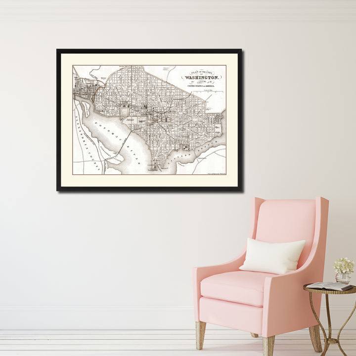 Washington DC Vintage Sepia Map Canvas Print with Picture Frame Gifts  Wall Art Decoration Image 2