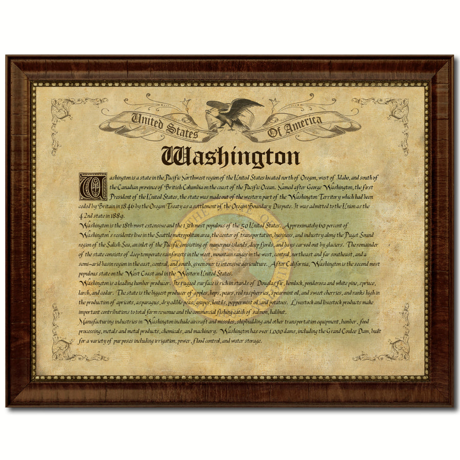 Washington State Vintage History Flag Canvas Print with Picture Frame  Wall Art Decoration Gift Ideas Image 1