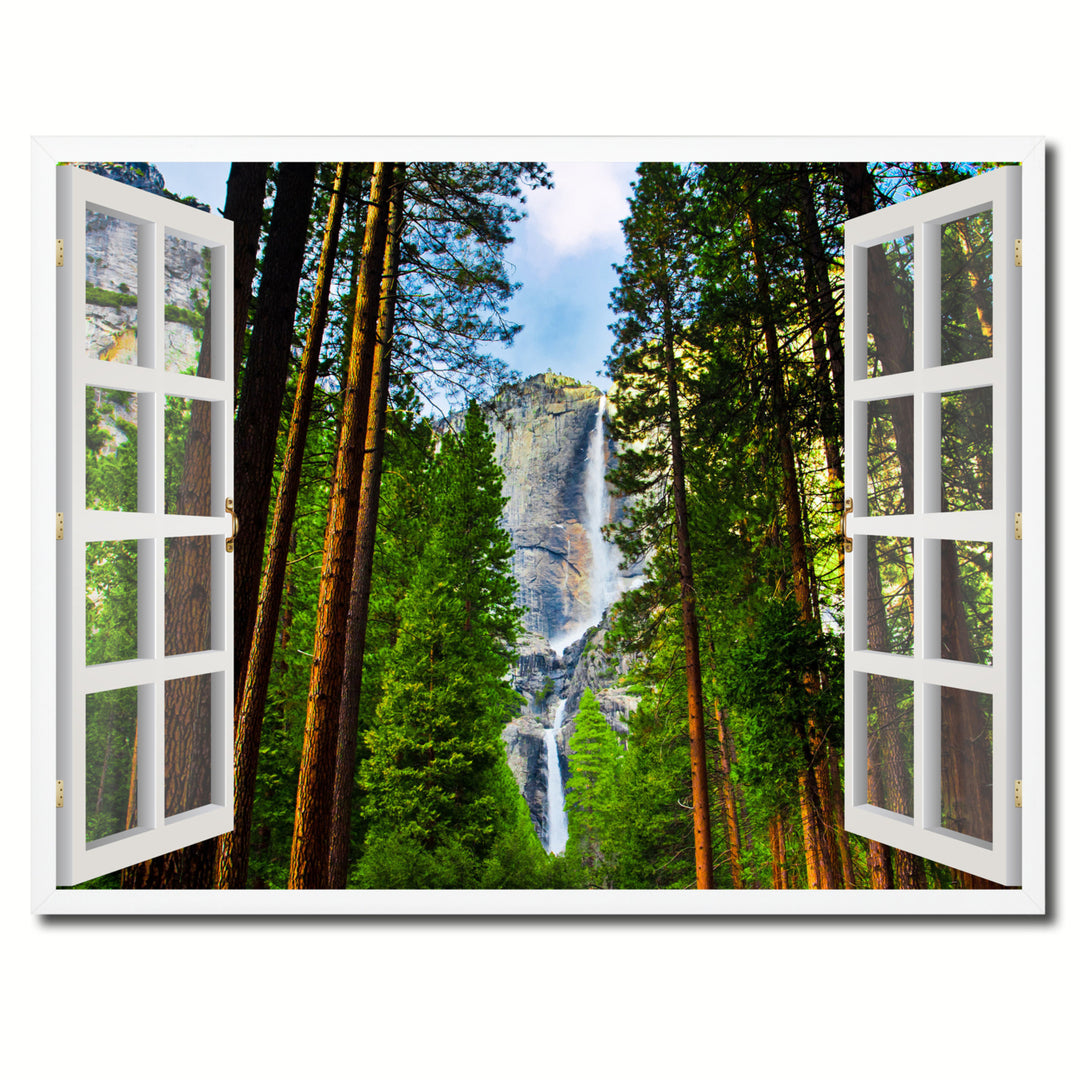 Waterfalls Yosemite Picture 3D French Window Canvas Print  Wall Frame Image 1