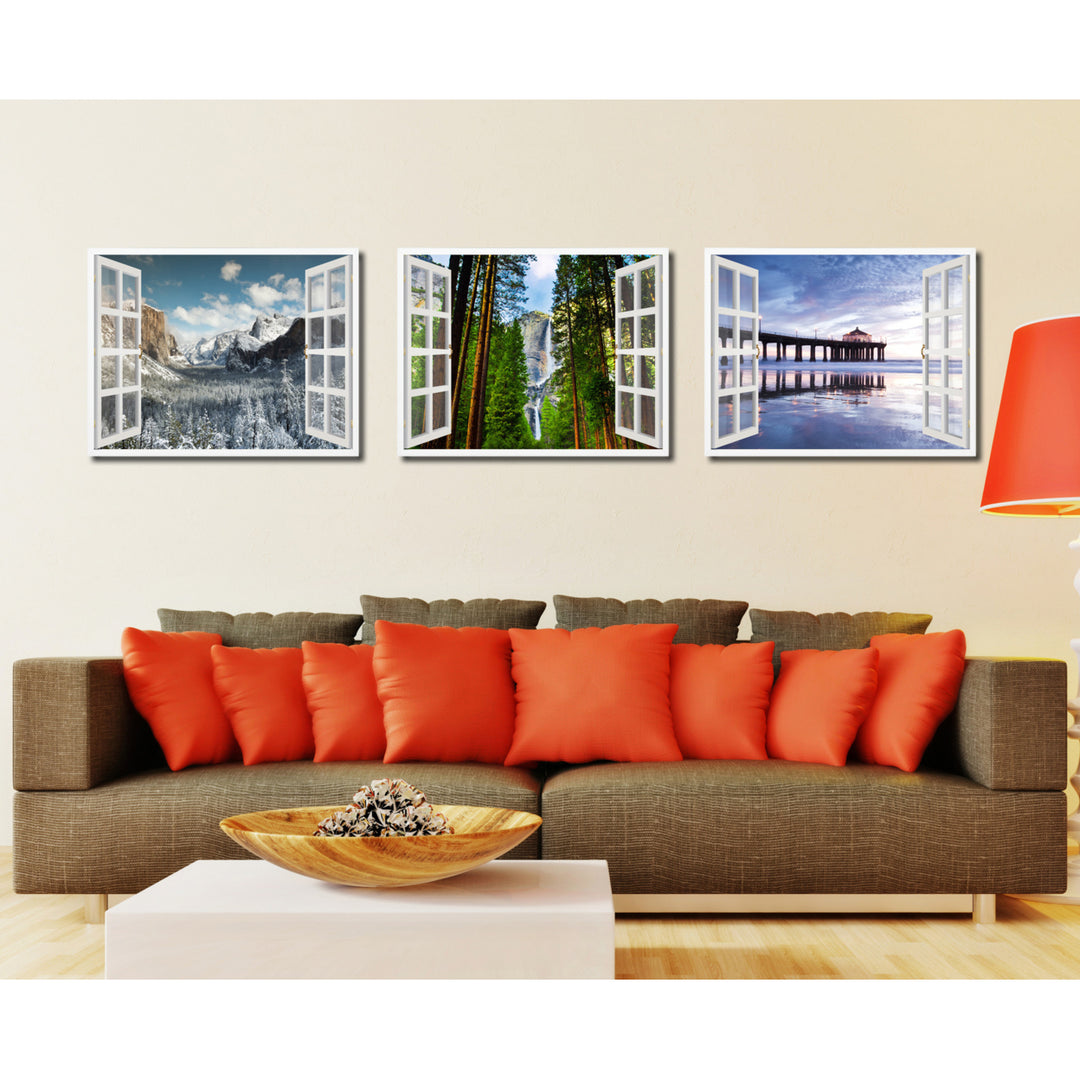Waterfalls Yosemite Picture 3D French Window Canvas Print  Wall Frame Image 3