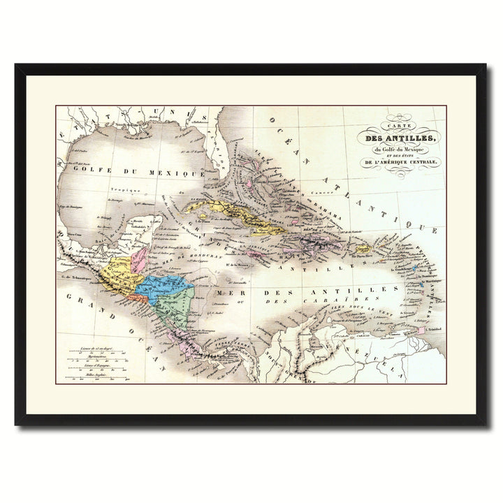 West Indies Caribbean Vintage Antique Map Wall Art  Gift Ideas Canvas Print Custom Picture Frame Image 3