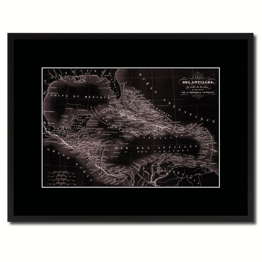 West Indies Caribbean Vintage Vivid Sepia Map Canvas Print with Picture Frame  Wall Art Decoration Gifts Image 1