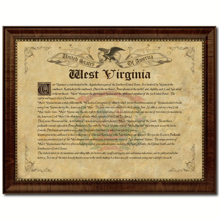 West Virginia State Vintage History Flag Canvas Print with Picture Frame  Wall Art Decoration Gift Ideas Image 1