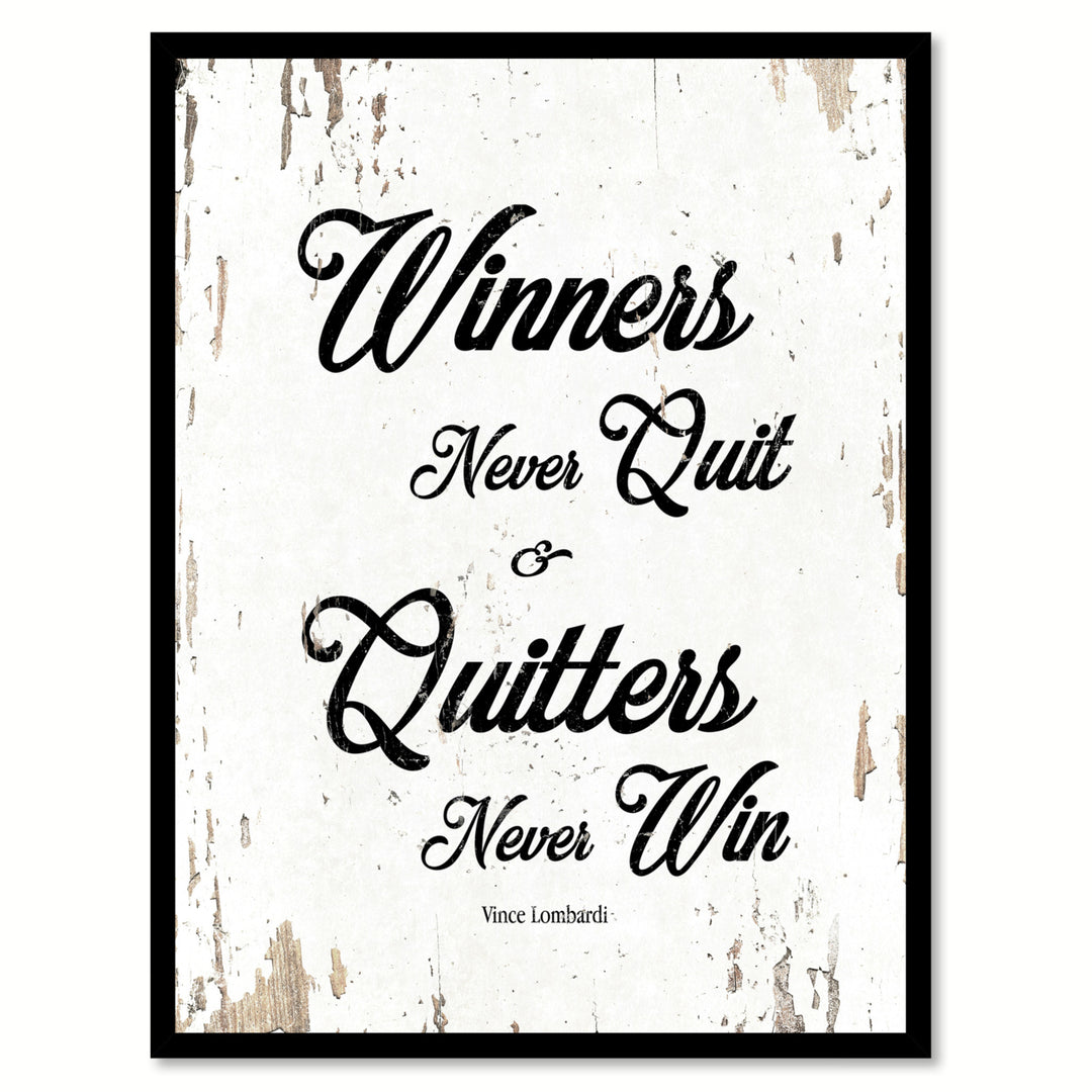 Winners Never Quit - Vince Lombardi Saying Canvas Print with Picture Frame  Wall Art Gifts Image 1