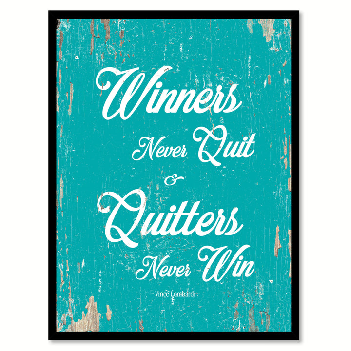 Winners Never Quit - Vince Lombardi Saying Canvas Print with Picture Frame  Wall Art Gifts Image 1