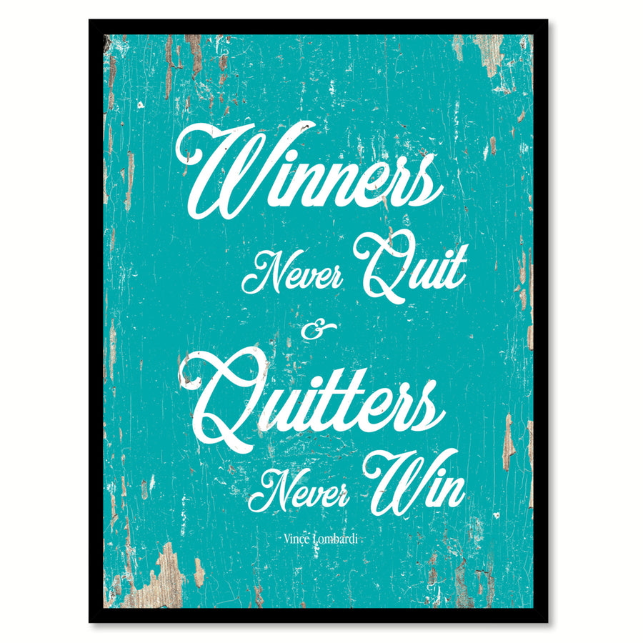 Winners Never Quit - Vince Lombardi Saying Canvas Print with Picture Frame  Wall Art Gifts Image 1