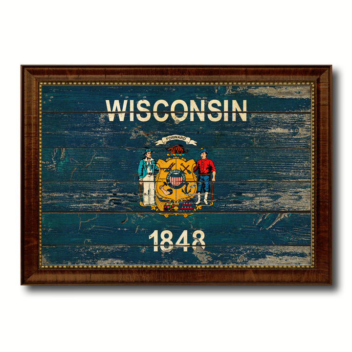 Wisconsin Vintage Flag Canvas Print with Picture Frame Gift Ideas  Wall Art Decoration Image 1