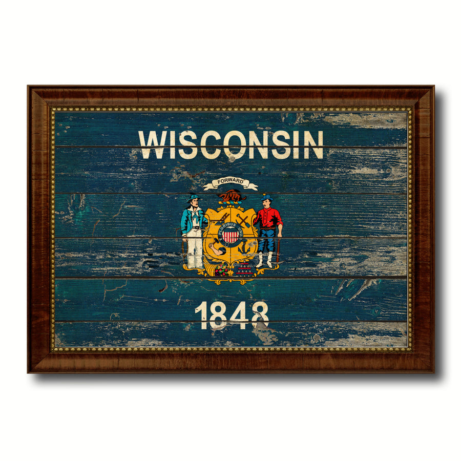 Wisconsin Vintage Flag Canvas Print with Picture Frame Gift Ideas  Wall Art Decoration Image 1