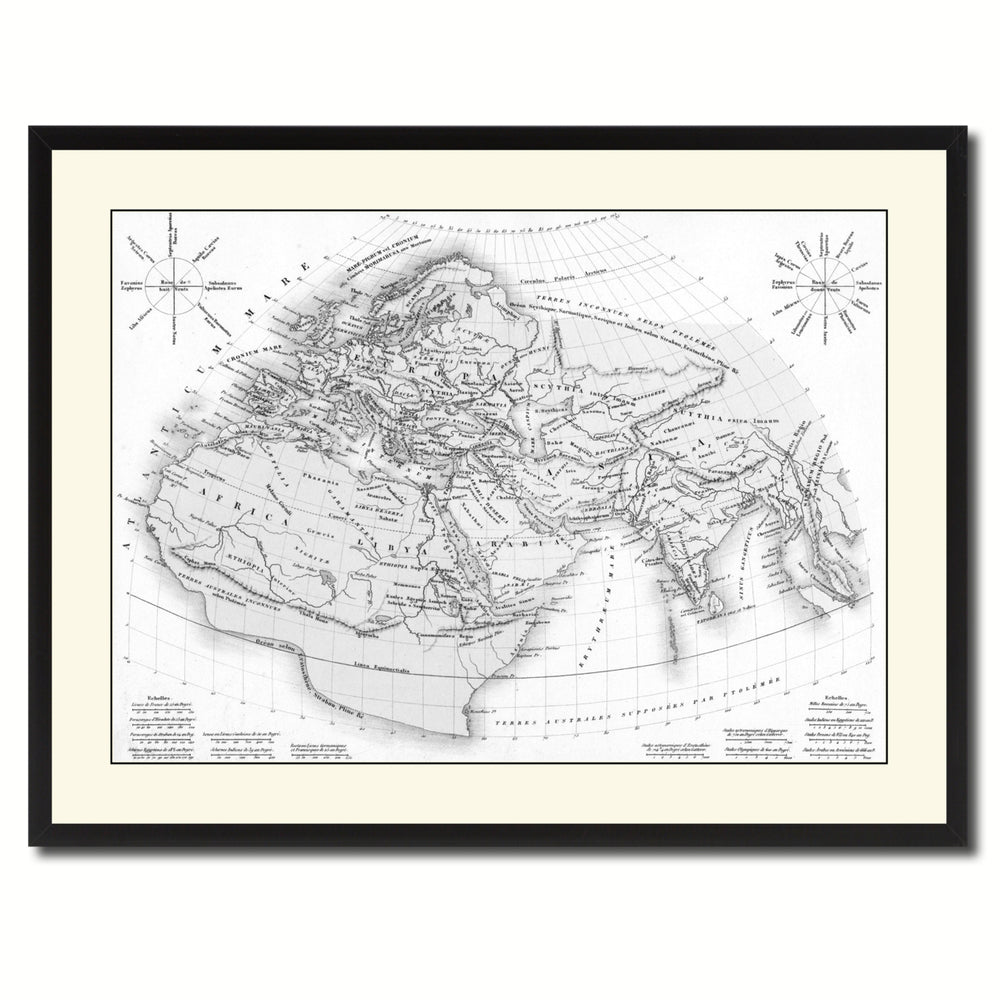 World In The Time Of Ptolomy Vintage BandW Map Canvas Print with Picture Frame  Wall Art Decoration Gift Ideas 37012 Image 2