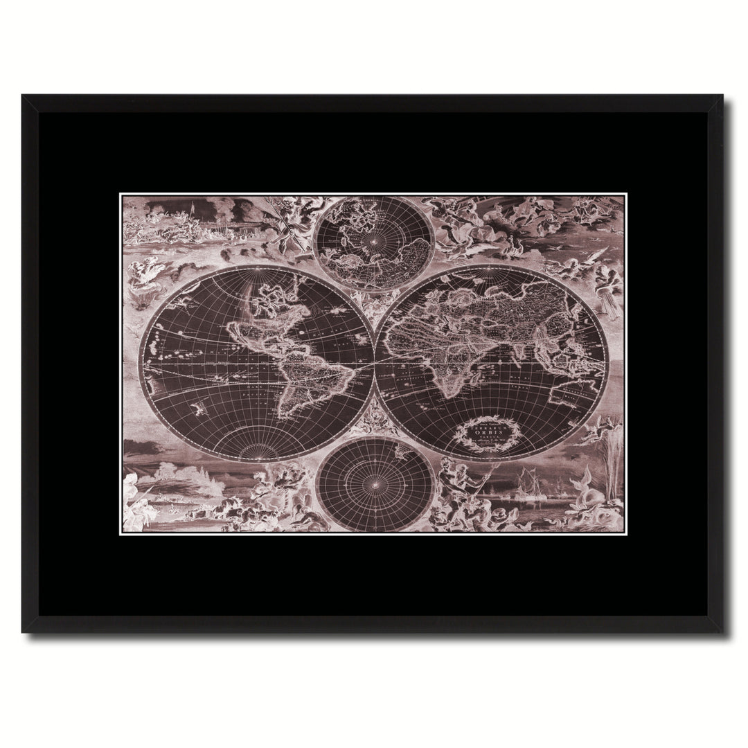 World Hemispheres Vintage Vivid Sepia Map Canvas Print with Picture Frame  Wall Art Decoration Gifts Image 1